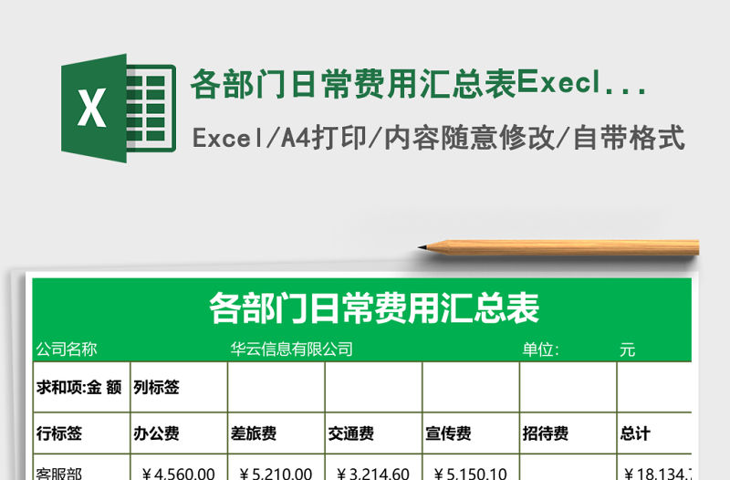 各部門日常費用匯總表Execl表格