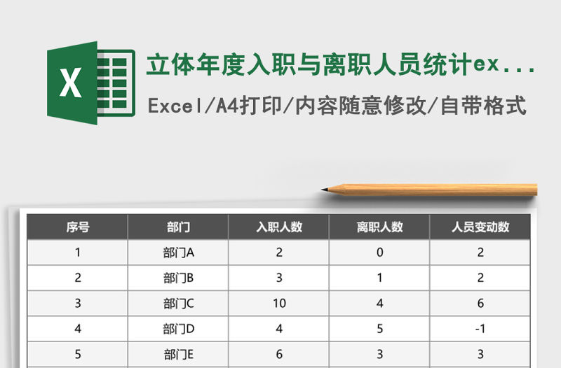 立體年度入職與離職人員統(tǒng)計excel模板