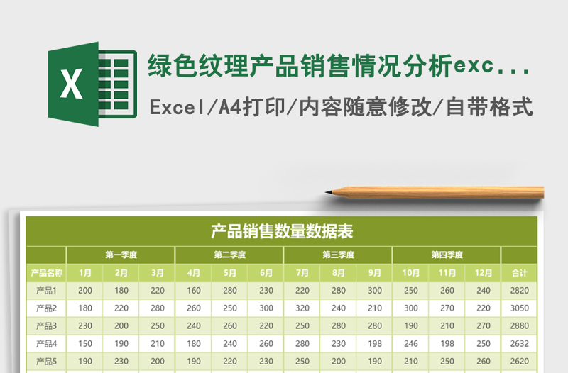 綠色紋理產(chǎn)品銷售情況分析excel模板