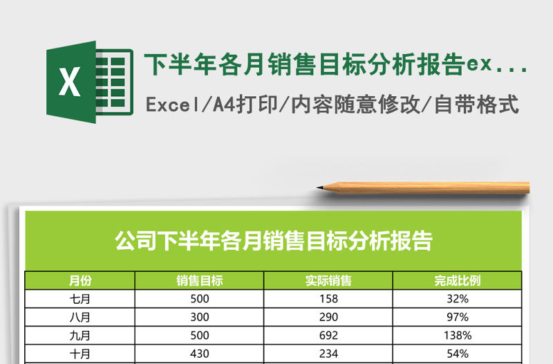 下半年各月銷售目標分析報告excel模板表格