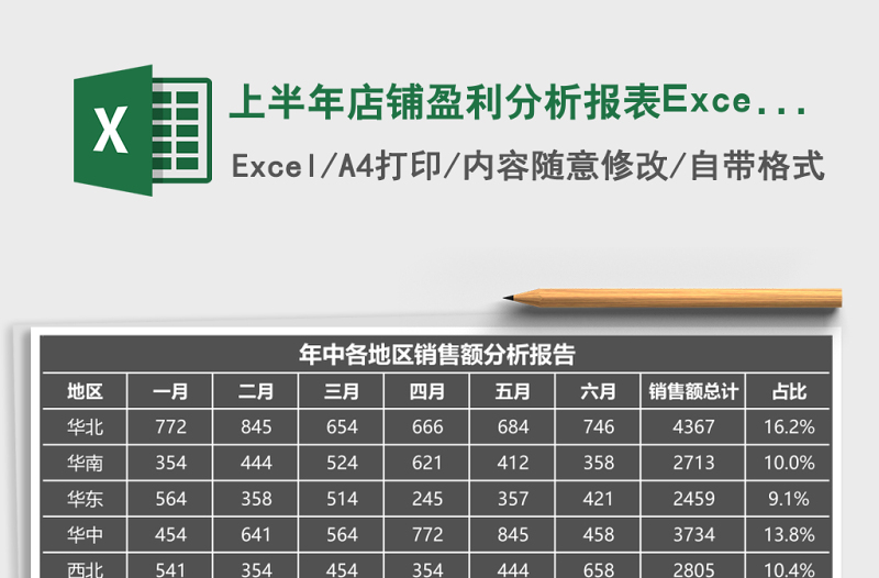 上半年店鋪盈利分析報(bào)表Excel模板