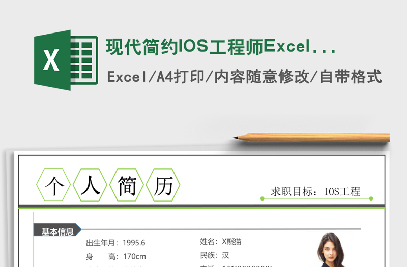 現(xiàn)代簡約IOS工程師Excel簡歷表格模板