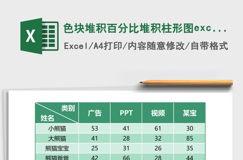 色塊堆積百分比堆積柱形圖excel模板