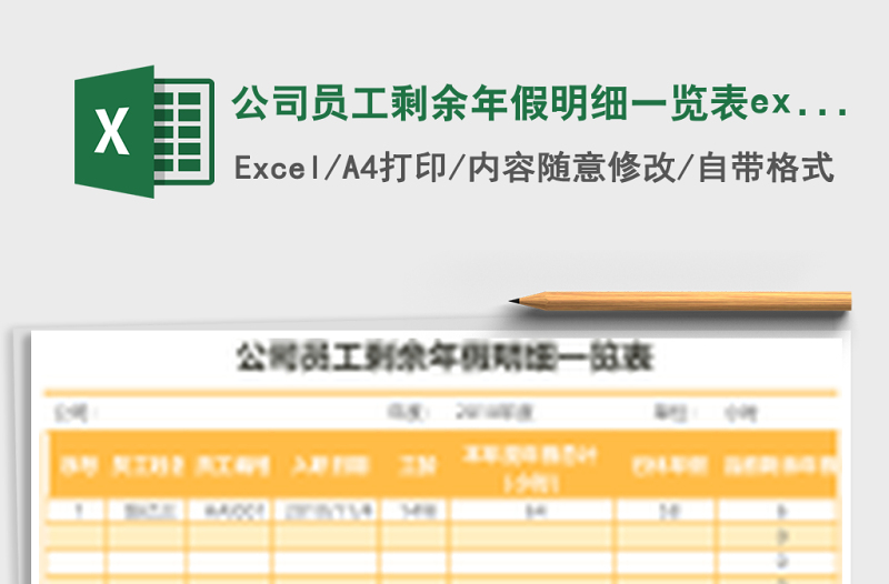 公司員工剩余年假明細一覽表excel表格模板