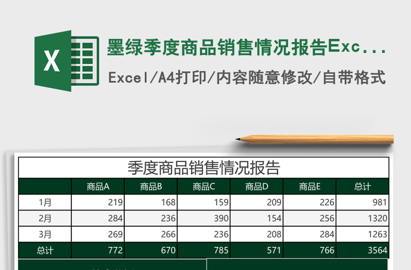 墨綠季度商品銷售情況報告Excel模板