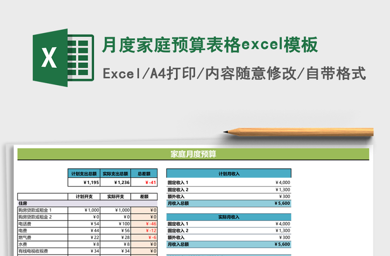 月度家庭預(yù)算表格excel模板