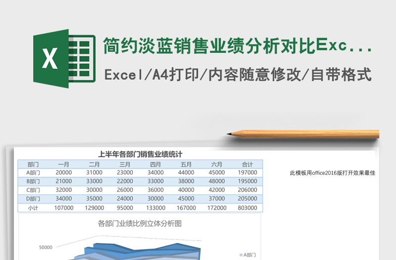 簡(jiǎn)約淡藍(lán)銷售業(yè)績(jī)分析對(duì)比Excel表格模