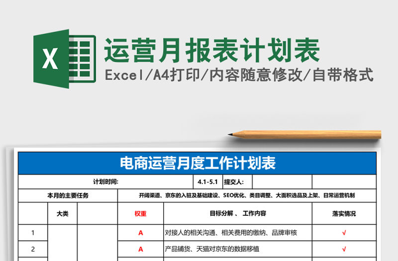 運營月報表計劃表