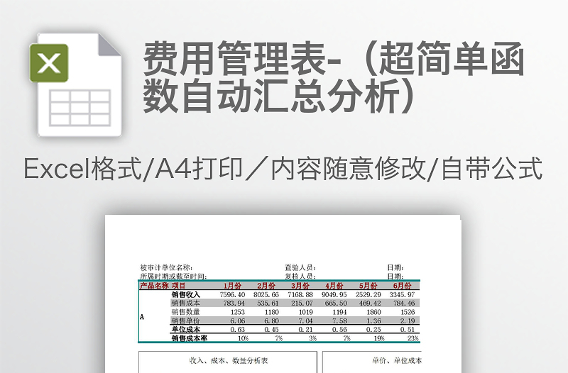 費(fèi)用管理表-(超簡單函數(shù)自動匯總分析)