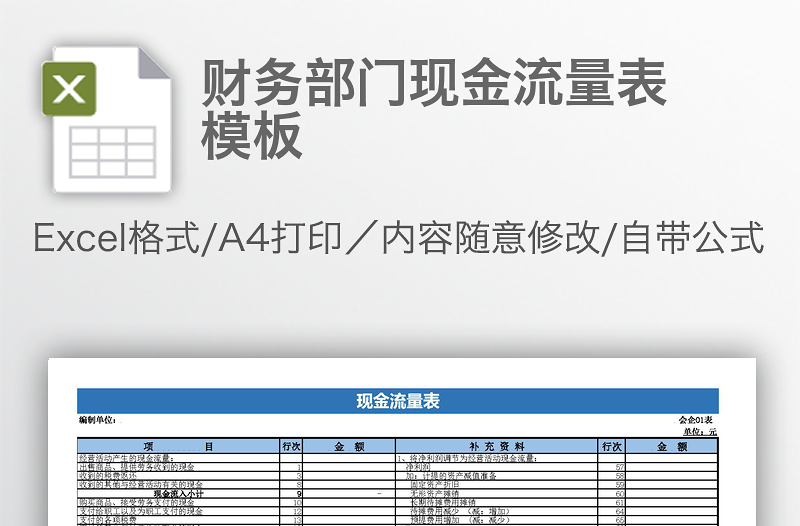 財務(wù)部門現(xiàn)金流量表模板