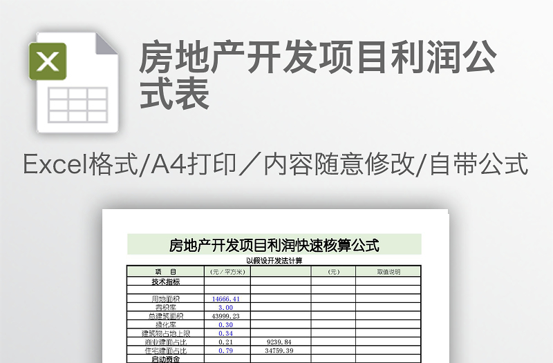 房地產開發(fā)項目利潤公式表