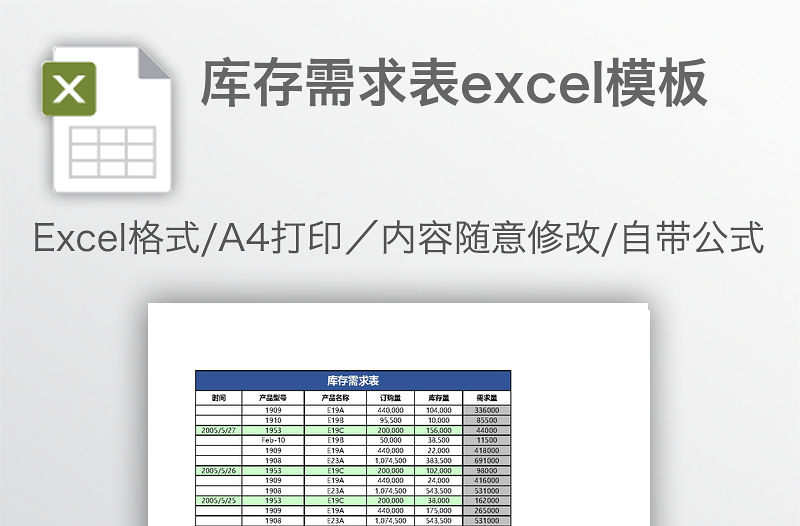 庫存需求表excel模板