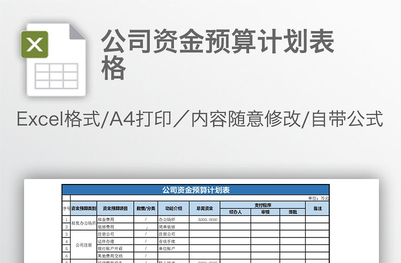 公司資金預算計劃表格