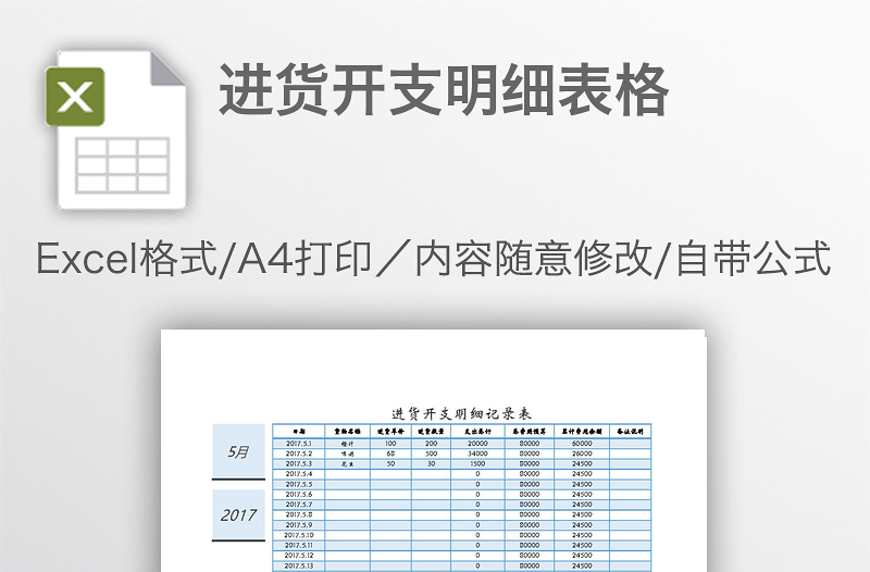 進(jìn)貨開(kāi)支明細(xì)表格