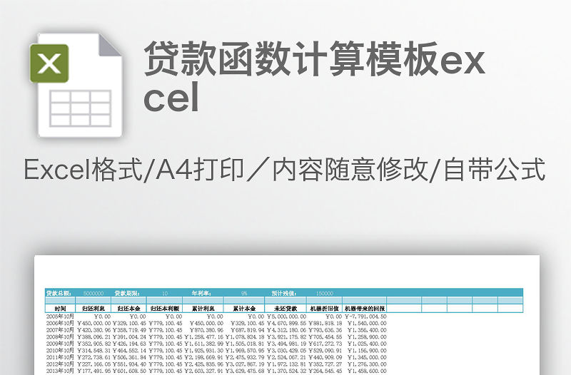 貸款函數計算模板excel