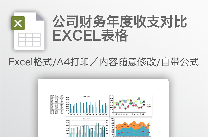公司財務年度收支對比EXCEL表格