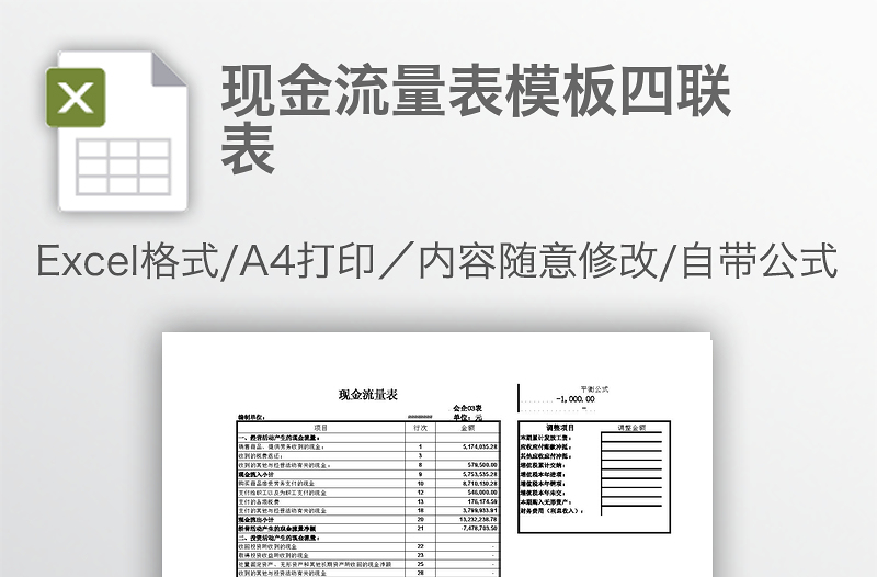 現(xiàn)金流量表模板四聯(lián)表