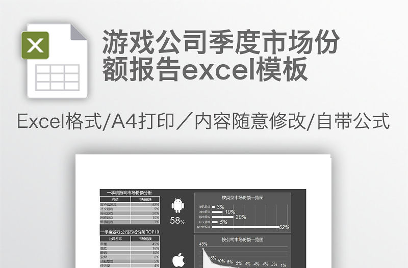 游戲公司季度市場份額報告excel模板