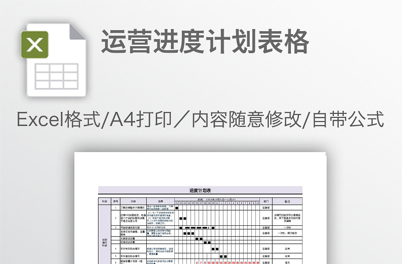 運(yùn)營(yíng)進(jìn)度計(jì)劃表格