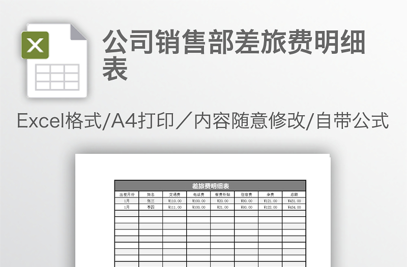 公司銷售部差旅費明細表