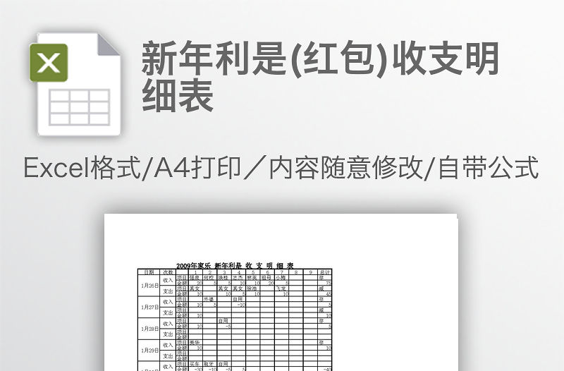 新年利是(紅包)收支明細表