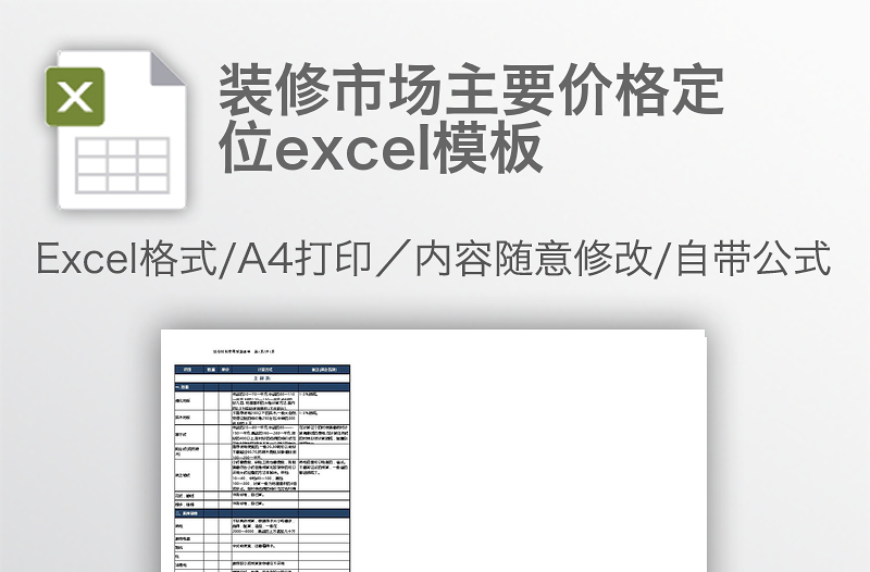 裝修市場(chǎng)主要價(jià)格定位excel模板