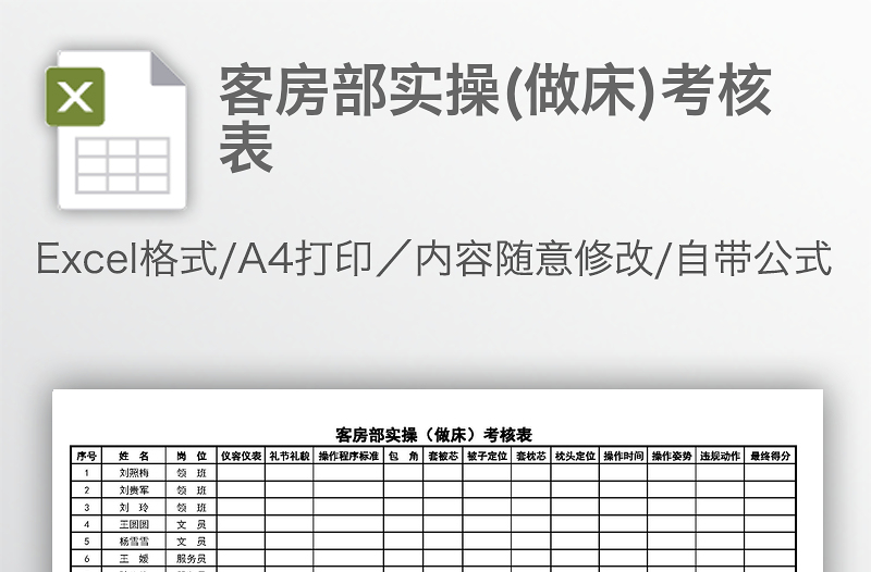 客房部实操(做床)考核表