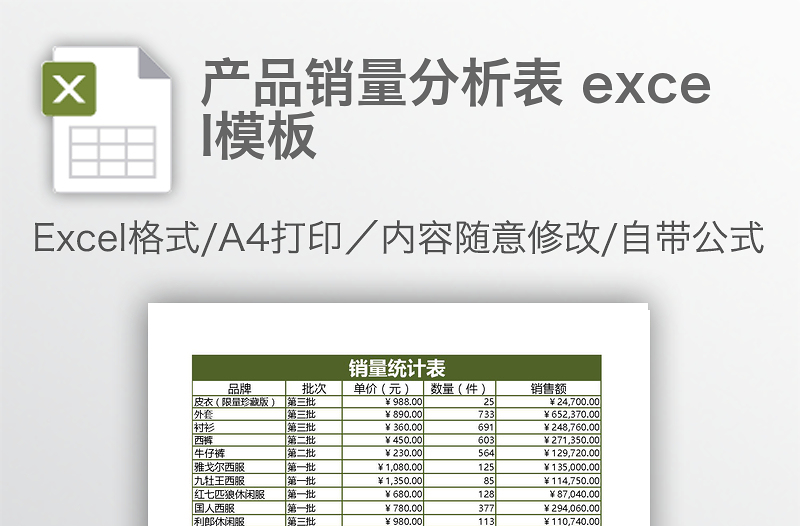 產(chǎn)品銷量分析表 excel模板