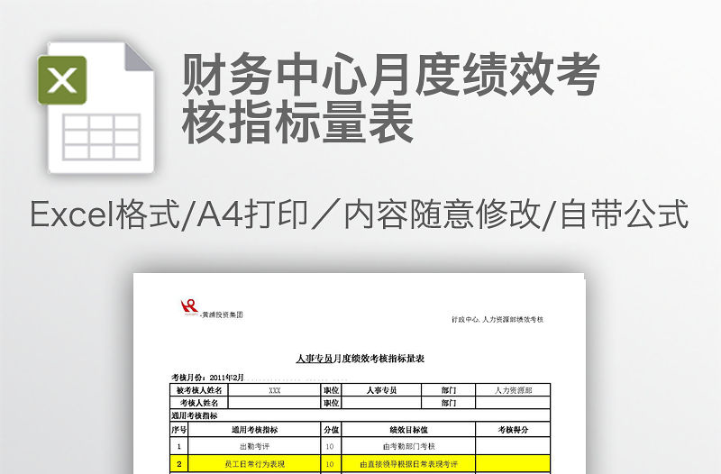 財務中心月度績效考核指標量表