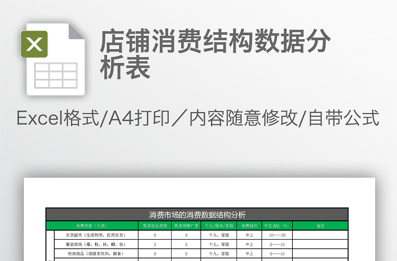 店鋪消費(fèi)結(jié)構(gòu)數(shù)據(jù)分析表