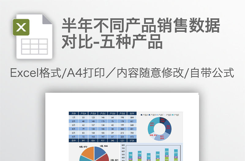 半年不同產品銷售數據對比-五種產品