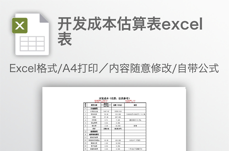 开发成本估算表excel表