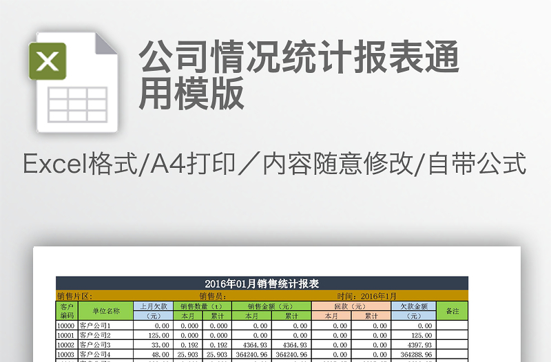 公司情况统计报表通用模版