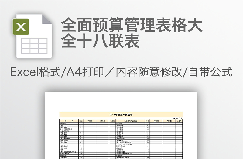 全面预算管理表格大全十八联表