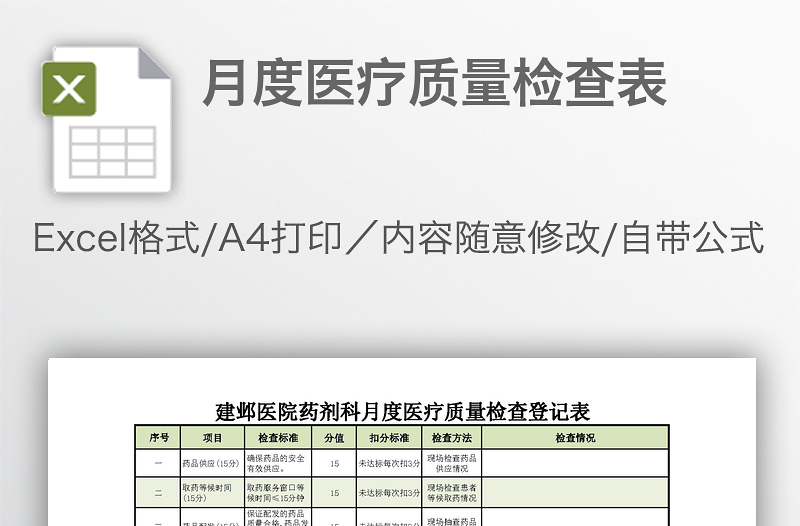 月度醫(yī)療質(zhì)量檢查表