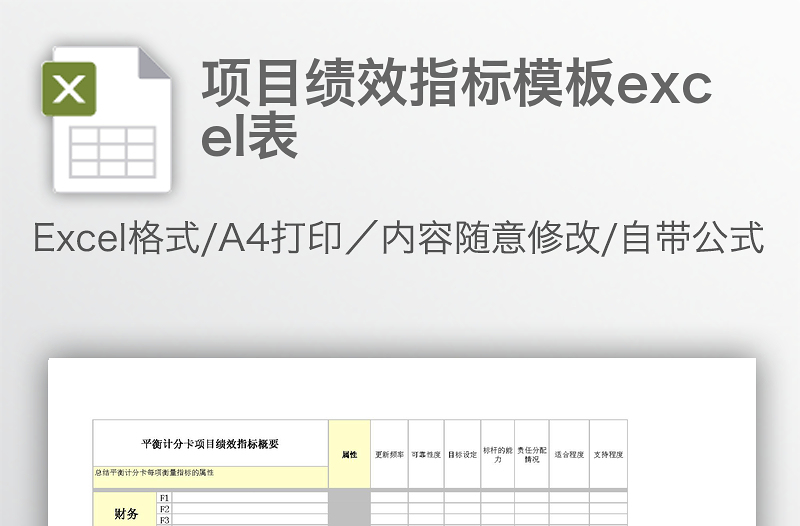 項目績效指標(biāo)模板excel表