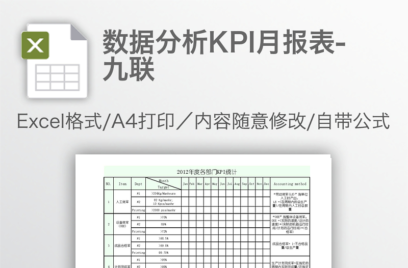 數(shù)據(jù)分析KPI月報(bào)表-九聯(lián)