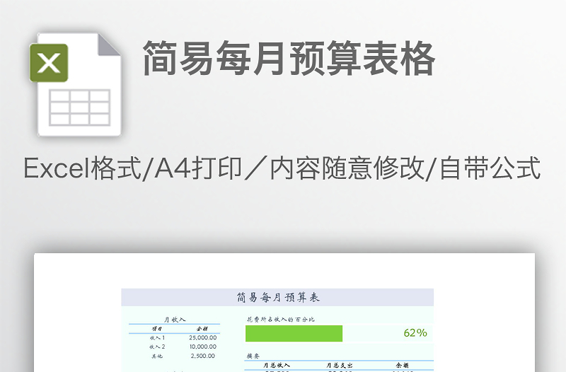 簡易每月預(yù)算表格