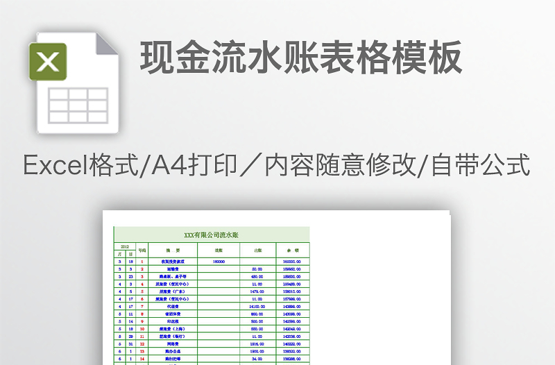 現(xiàn)金流水賬表格模板