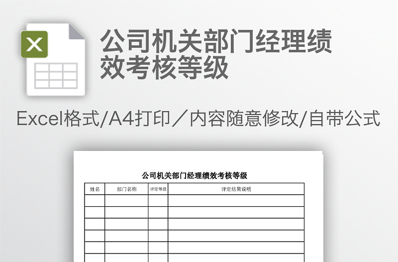 公司机关部门经理绩效考核等级