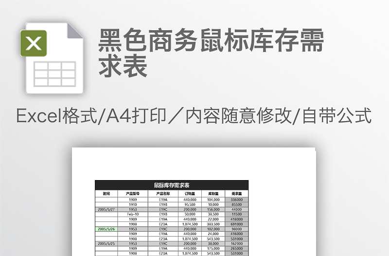 黑色商務(wù)鼠標(biāo)庫(kù)存需求表