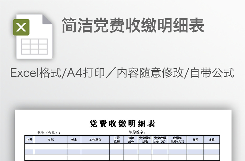 简洁党费收缴明细表