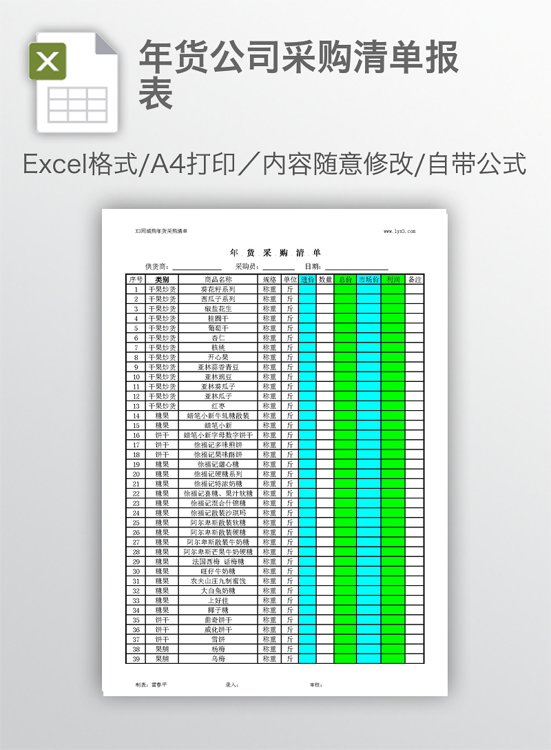 年貨公司采購清單報表 年貨公司采購清單報表