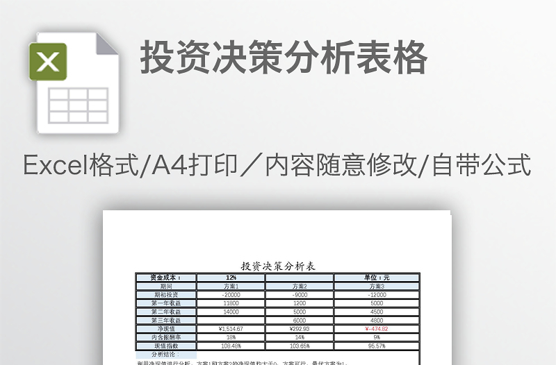 投资决策分析表格