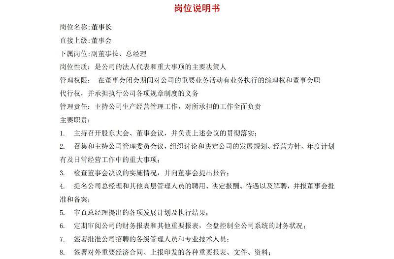 50個(gè)崗位說(shuō)明書(shū)