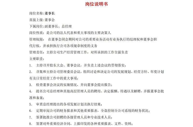 50個崗位說明書