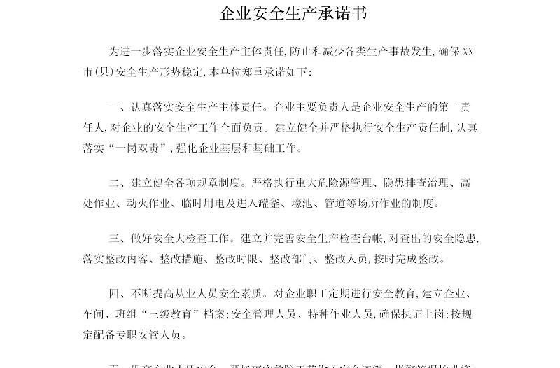 生產(chǎn)企業(yè)安全生產(chǎn)承諾書(shū)(范本)