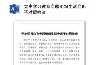 2021黨史學習教育專題組織生活會班子對照檢查 
