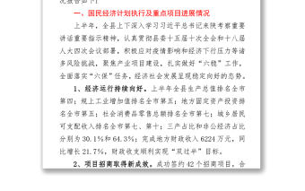 2021年上半年國民經濟和社會發展計劃執行暨重點項目建設情況的視察報告