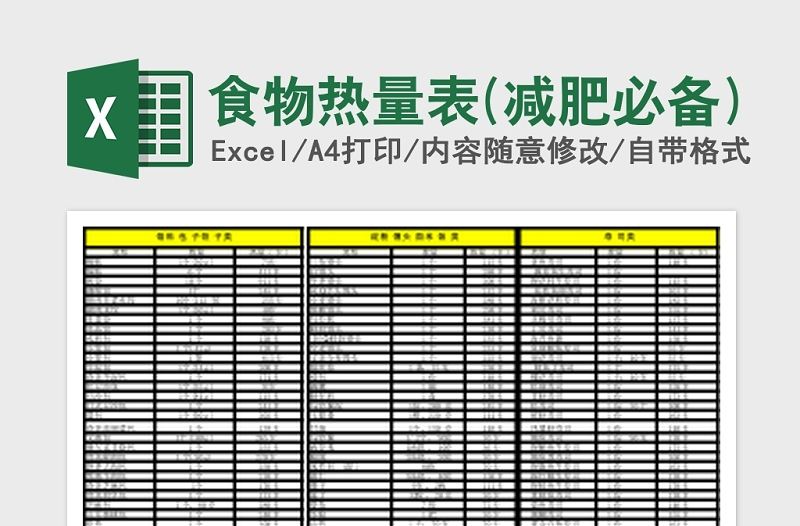 2020食物熱量表(減肥必備)Excel